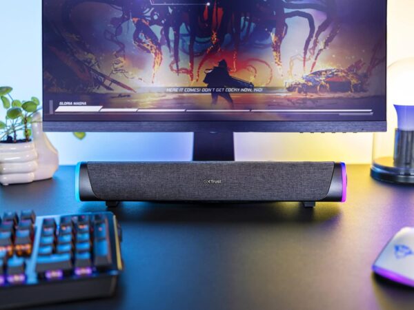 71VFKE3RpeL._AC_SL1500_.jpg Trust Gaming GXT 620 Axon RGB Illuminated Soundbar 12W, USB Powered, 3.5mm AUX, PC Speaker for Computer, Laptop, Smartphone, Tablet, TV - Black