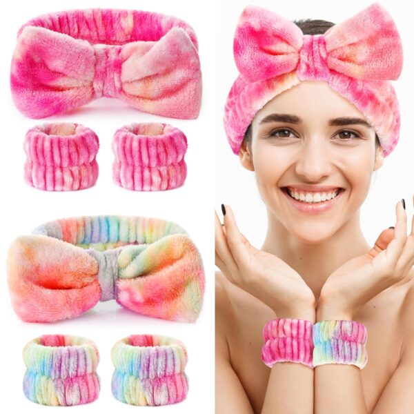 71VauzN5vbL._SL1500_.jpg Wteehn 6pcs Headband and Wristband for Face Washing, Makeup Spa Skincare Headband, Skin Care Face Wash Headbands Wrist Bands Tools Set, for Women and Teen Girls Gifts
