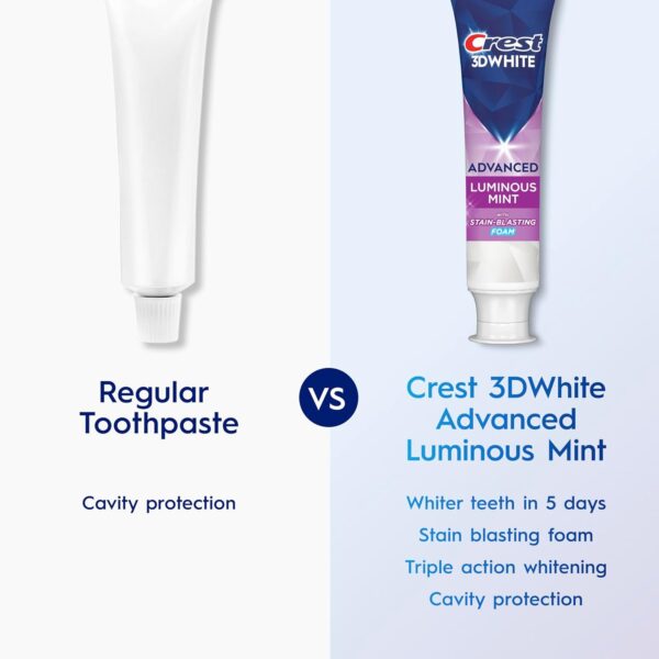 71Wkj1luOL._AC_SL1500_.jpg Crest 3D White Advanced, Teeth Whitening Toothpaste for Adults, 3.7 oz, 4 Pack, Cavity Protection Fluoride Toothpaste, Strengthens Enamel, Travel Size Toiletries