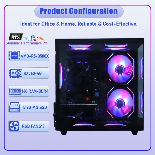 71W0gm3PhOL._AC_SL1500_.jpg suevery Prebuilt Gaming PC Desktop, Ryzen 5 6-Core 3.6GHz Up to 4.1GHz | 16GB DDR4 RAM | 512G SSD | RX 560 4G Graphics Card | Wi-Fi 6, Gamer Computer Tower for Home Office, Black