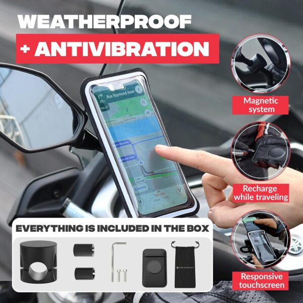 Shapeheart - Magnetic motorbike mirror phone holder Pro Moped phone holder smartphone holder Anti vibrations waterproof mount 360° orientation