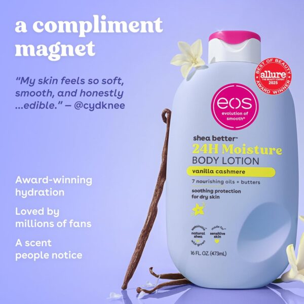71WgrEbAjNL._SL1500_.jpg eos Shea Better Body Lotion Vanilla Cashmere, 24-Hour Moisture Skin Care, Lightweight & Non-Greasy, Natural Shea, Vegan, Vanilla Body Lotion, 16 fl oz