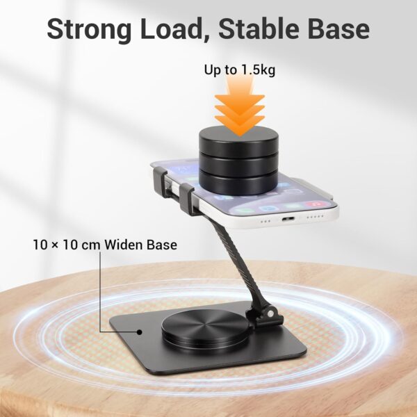71WhSCDVsKL._AC_SL1500_.jpg Euqvunn Stable Base Phone Stand - Height Adjustable, 360° Free Rotation Holder for All Mobile Phones & Tablets, black
