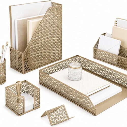 71X4kMc6e1L._AC_SL1448_.jpg BLU MONACO 6 Piece Cute Gold Desk Organizer Set - Desk Organizers and Accessories for Women - Cute Office Gold Desk Accessories - Desktop Organization
