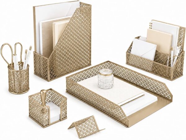 71X4kMc6e1L._AC_SL1448_.jpg BLU MONACO 6 Piece Cute Gold Desk Organizer Set - Desk Organizers and Accessories for Women - Cute Office Gold Desk Accessories - Desktop Organization