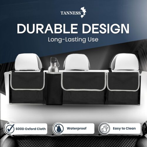 71Xb4uJUWTL._AC_SL1500_.jpg TANNESS Car Boot Seat Organiser with Adjustable Straps - Storage Accessories Organisers - Seat Back Protectors, Medium Large Interior Travel Storage, Foldable Cargo Net Car Backseat Cover Gadgets