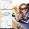 71Xp4k42uNL._AC_SL1500_.jpg BBTO Sage Green Car Accessory Set - Steering Wheel Cover, Ceramic Coasters, Daisy Flower Air Vent Clip, Crystal Car Hanging Ornament