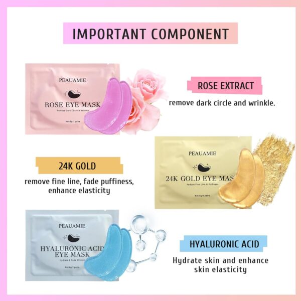 71Y9UfIM9RL._SL1500_.jpg PEAUAMIE Under Eye Patches Gold and Hyaluronic Acid for puffy eyes,Rose Eye Masks for Dark Circles and Puffiness skin care Smooth Wrinkles products 30 Pairs