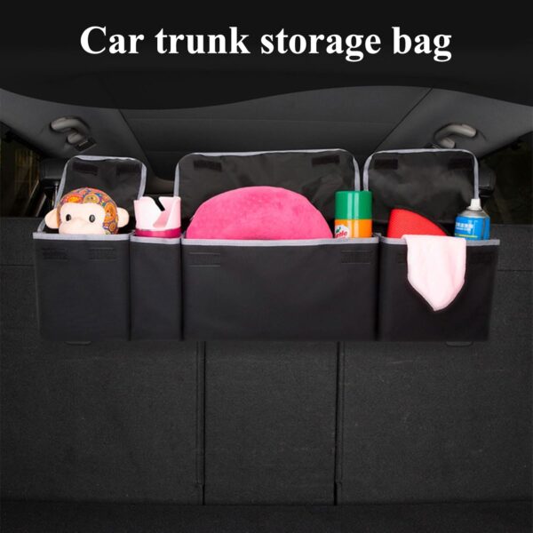 71YSh9dgdL._AC_SL1500_.jpg ASelected Car Trunk Organizer 90 x 25 x 12 cm with Adjustable Straps for SUV Foldable with Multiple Compartments Waterproof PVC Trunk Storage Space Saving, Black