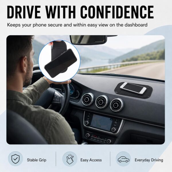 4 PCS Silicon Anti Slip Mat, 14 * 8 cm Non Slip Car Dash Mats, Self-Adhesive Washable Dashboard Grip, Car Accessories for Cell Phone Sunglasses Keys - Black
