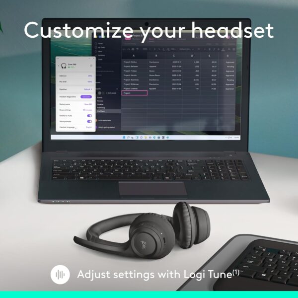 Logitech Zone 301 Wireless Bluetooth Headset with Noise-Canceling Microphone, Compatible with Windows, Mac, Chrome, Linux, iOS, iPadOS, Android – Graphite