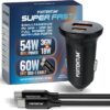 71Zq4FeYm5L._AC_SL1500_.jpg PORTENTUM Car Charger Adapter 54W + 60W USB-C Cable included – Dual and simultaneous – USBC PD 36W + USBA QC 18W – Cigarette Lighter USB Charging for iPhone iPad Android Tablet Smartphone