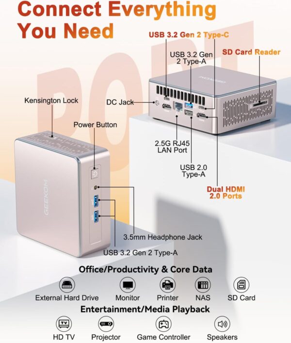 71b83XYbEeL._AC_SL1500_.jpg GEEKOM A5 Mini PC Business Idea Home Server/Light Gaming, AMD Ryzen 7430U, 16GB RAM(Expandable to 64GB), 512GB NVMe SSD, Windows 11 Pro Desktop Computer, Supports Quad Display/4K Video Streaming