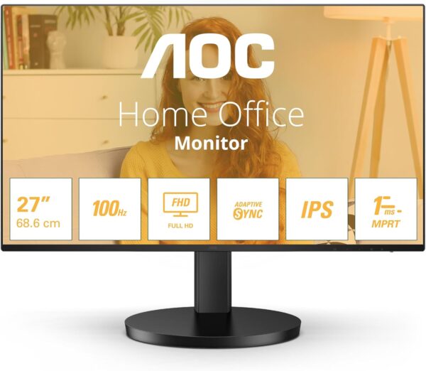71bbXy7jD1L._AC_SL1500_.jpg AOC 27B3HA2 - 27 Inch FHD Monitor, 100Hz, IPS, 1ms, FlickerFree, Speakers, 3 sided Frameless, LowBlue Light (1920 x 1080, 250 cd/m2, HDMI 2.0 / DP 1.4)