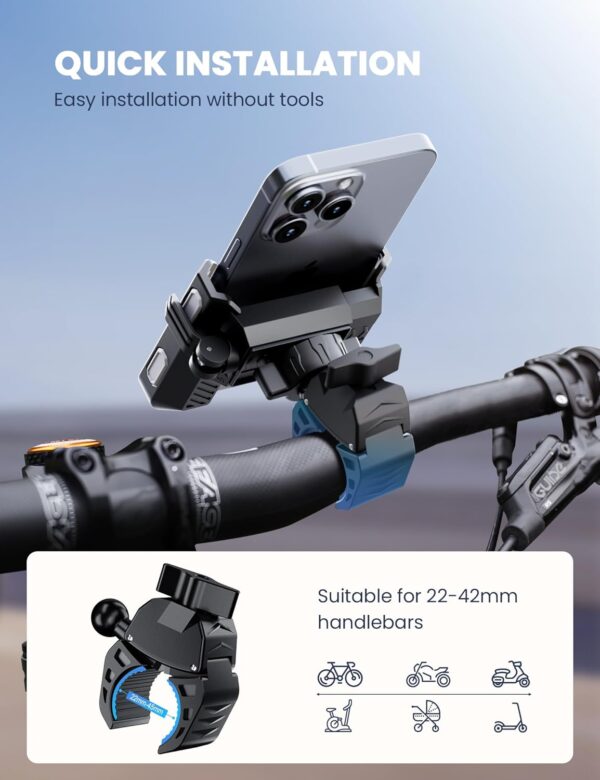 GREFAY Bike Phone Holder Motorbike Phone Holder [1S Quick Release Robust Connections] Anti Shake Universal 360° Bicycle Handlebar Holder for iPhone 17 16 15 14 13 Samsung S23/S22 4.5-7" Smartphone