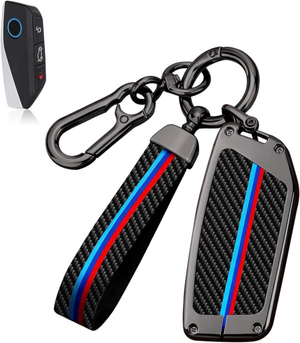 71dfVHgSW7L._AC_SL1500_.jpg for BMW Key Fob Cover with Keychain, Carbon Fiber Metal Key Fob Case Fit for BMW 2025 2026 New X5 X7 7 iX X6 i5 M60 i7 Series, Full Protection Car Key Cover Shell Accessories for Man and Woman