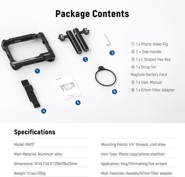 71dl9CstjoL._AC_SL1500_.jpg NEEWER Universal Smartphone Video Rig with Handles 67mm Filter Adapter Anti Drop Cold Shoe Compatible with DJI Mic iPhone Samsung Galaxy Android, Phone Cage Stabilizer for Video Recording, PA017
