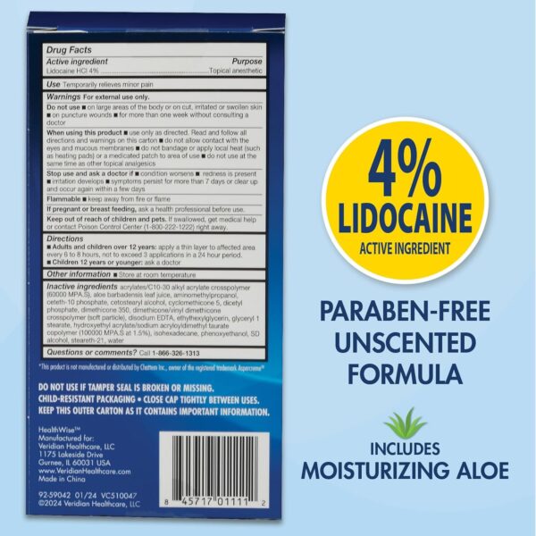 71eAuZASZeL._AC_SL1500_.jpg HealthWise 4% Lidocaine Roll-On | OTC Strength | Pain Relief Liquid | 2.5 oz. 73 mL | Non-Greasy, Unscented Formula | Topical Anesthetic