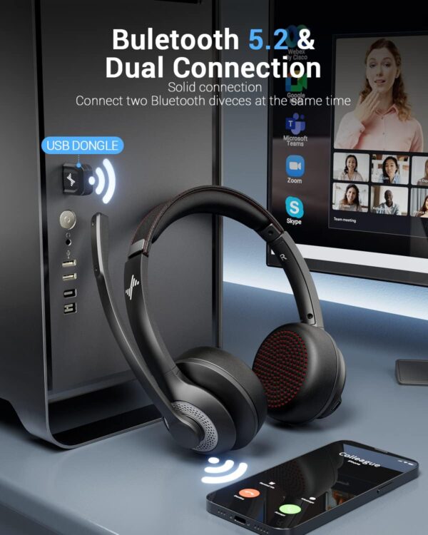 71ekhPRGarL._AC_SL1500_.jpg JIAMQISHI Wireless Headset with Mic for Work, Bluetooth V5.2 Headphones with AI Noise Cancelling Microphone, USB Dongle, Clear Calls & Mic Mute, for Laptop, PC, iPhone & Android Phones