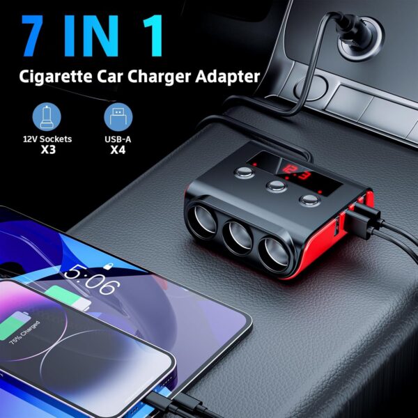 71fChbZ2kL._AC_SL1500_.jpg SONRU 120W Fast Car Charger Adapter, Cigarette Lighter Usb Charger,12/24V Multi Sockets Cigarette Lighter Adapter & Splitter, Double Plug Port in Car Charger For iPhone/Samsung & All Car Devices