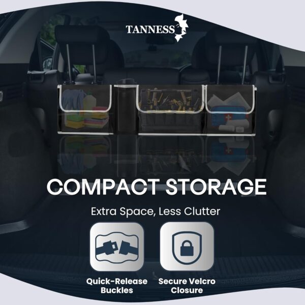 71fdI6dgaL._AC_SL1500_.jpg TANNESS Car Boot Seat Organiser with Adjustable Straps - Storage Accessories Organisers - Seat Back Protectors, Medium Large Interior Travel Storage, Foldable Cargo Net Car Backseat Cover Gadgets