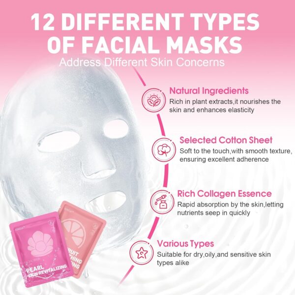 KONEUK 12 Pack Collagen Hydrating Face Masks Skincare, Sheet Face Mask for All Skin Types, Facial Masks Set for Women Skin Care, Face Mask Bulk Spa Gifts for Women