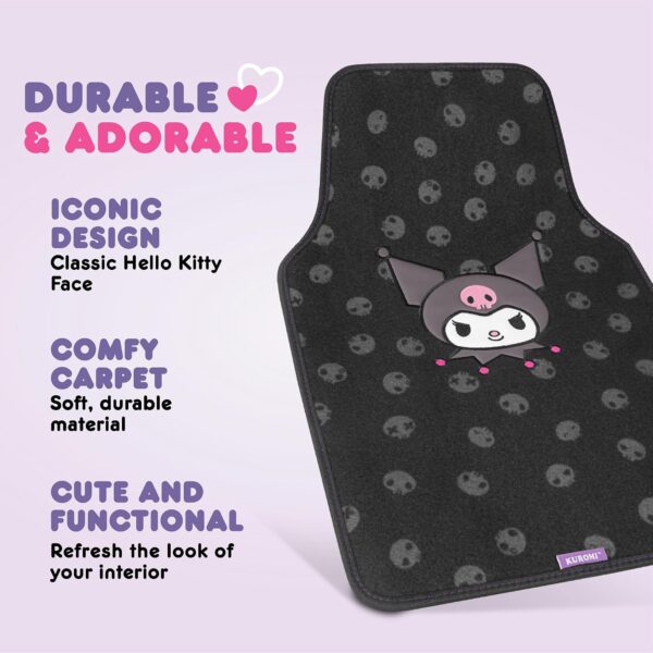 Kuromi Carpet Car Floor Mats - Universal Fit for Cars, SUVs & Trucks - Black with Kuromi Print & Purple, Pink Accents - Front & Rear Set, 4 Piece