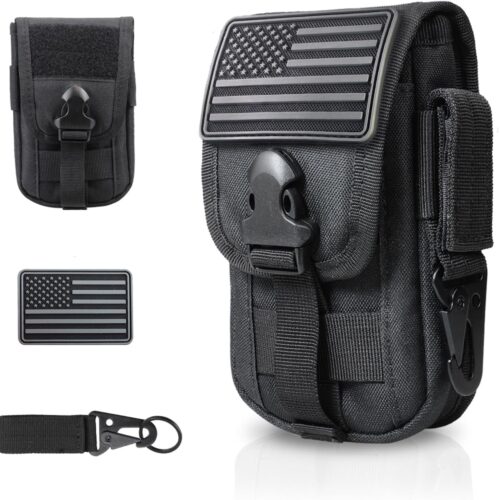 WYNEX Tactical Phone Pouch Molle,Smartphone Holster Bag EDC Utility Cellphone Lock Card Holder Organizer Fit for Waist Belt Case Include Tactical Gear Clip and U.S.A Patch