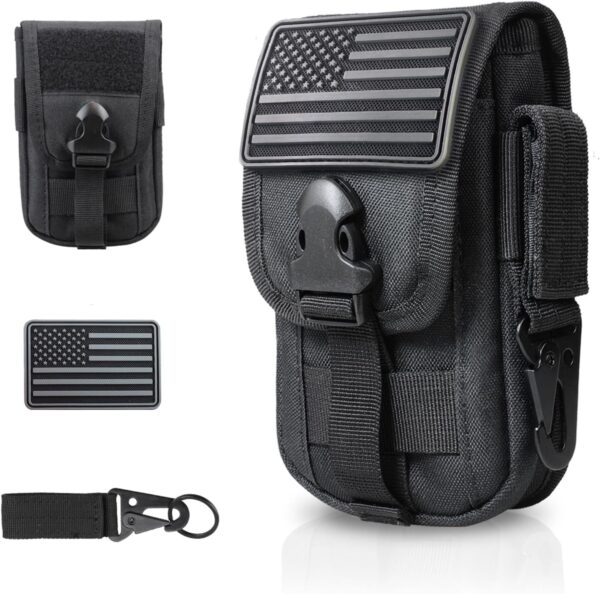 WYNEX Tactical Phone Pouch Molle,Smartphone Holster Bag EDC Utility Cellphone Lock Card Holder Organizer Fit for Waist Belt Case Include Tactical Gear Clip and U.S.A Patch