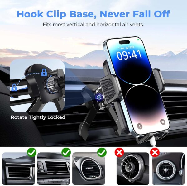 71gG-O1QD8L._AC_SL1500_.jpg Brencco Car Phone Holder Air Vent, 360° Rotation Car Phone Holder Hook Clip & Legs Double Support One Button Release for Cars Vent for iPhone, Galaxy, All 4.0''-7.0'' Smartphones
