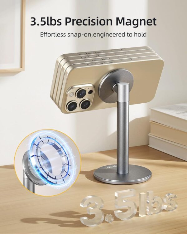 Nulaxy Magnetic Cell Phone Stand with 2 Metal Rings, 360 Rotating Fully Aluminum Smartphone Stand for Desk, Office Accessories Adjustable Phone Holder Compatible with All Phones MagSafe Case, Grey