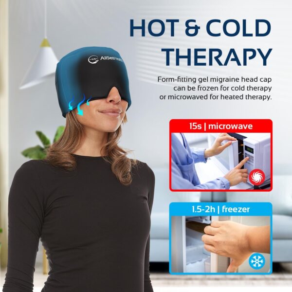 71gynfDJrML._AC_SL1500_.jpg Migraine Relief Cap Ice Head Wrap and Hat | Hot/Cold Gel Pack with Face and Eye Mask Compress for Headache Relief - Black