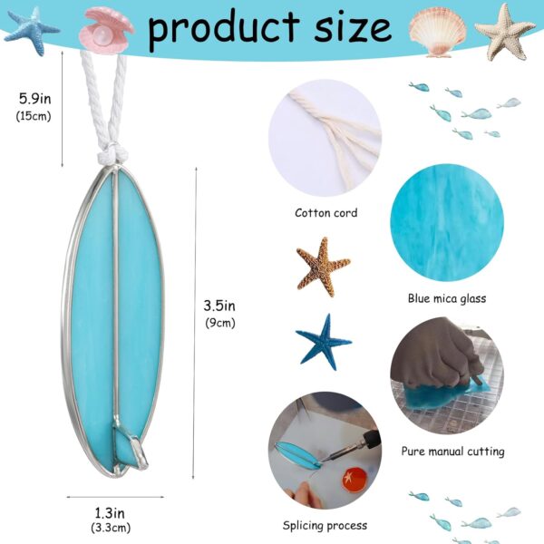 Surfboard Car Decor Charm Beach Rear View Mirror Accessories Stained Glass Car Accessories Ocean Decor Hanging Sun Catcher Surfer for Women Man