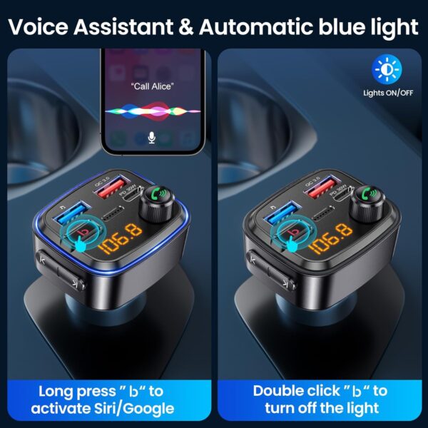 GizmoVine Bluetooth Car Adapter, FM Transmitter with Bass Boost, Wireless Hands-Free Call Kit, Audio Receiver, USB C QC PD 30W Fast Charger, 12V Cigarette Lighter, U Disk MP3 Music Player