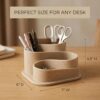 71hJRVzF4L._AC_SL1500_.jpg OAKOA Aesthetic Desk Organizer - Aesthetic Office Desk Accessories - Boho Pen Holder - Neutral Beige Desk Accessories - Home Office Essentials for Women - Cute Pencil Holder