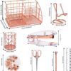 KAAKOW Rose Gold Desk Organizers and Accessories Office Supplies Set Stapler, Pen Holder, Phone Holder, Scissors, Pen, Ruler, 30 Paper Clips, 22 Binder Clip, 20 Tacks and 1000pcs Staples