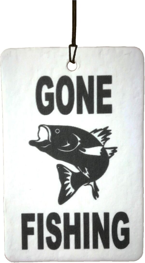 71hd5Zc5gtL._AC_SL1500_.jpg Gone Fishing Car Air Freshener (Fun Birthday/Xmas Christmas Stocking Filler/Secret Santa/Novelty Scented Gift)