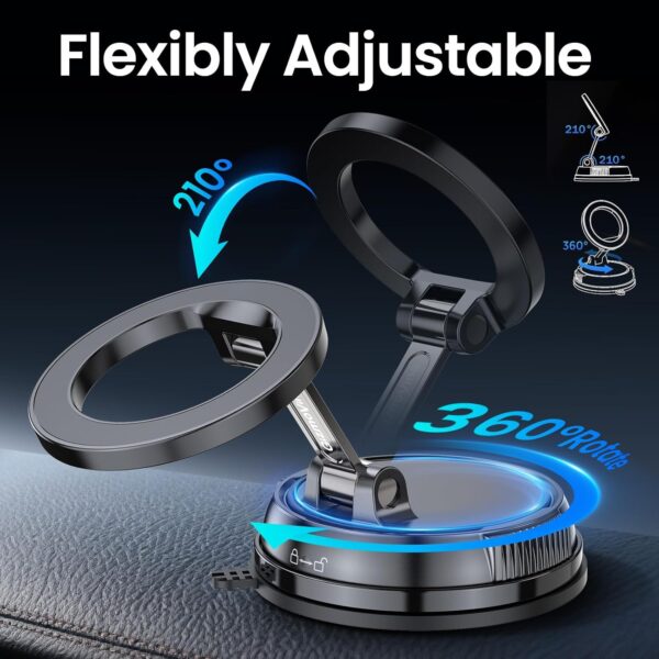 GizmoVine Vacuum Magnetic Car Phone Holder, MagSafe Car Mount for Dashboard & Windscreen, 360° Rotatable Foldable Mount for iPhone 17/16/15/14/13/12 Series, Samsung & Android