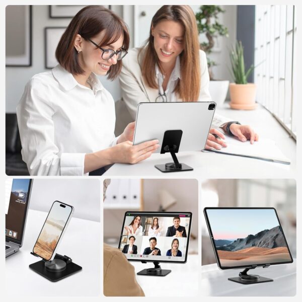 71iVVgFkujL._AC_SL1500_.jpg Euqvunn Stable Base Phone Stand - Height Adjustable, 360° Free Rotation Holder for All Mobile Phones & Tablets, black