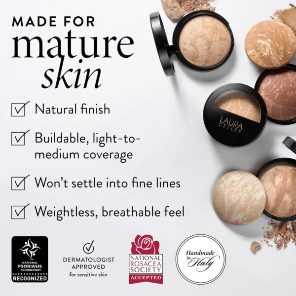 LAURA GELLER NEW YORK Award-Winning Baked Balance-n-Brighten Color Correcting Powder Foundation – Handmade in Italy – Buildable Coverage, Matte Finish – For Mature & Sensitive Skin – 03 Light