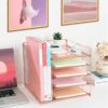 71ink57sbAL._AC_SL1500_.jpg LEKETREE Desk Organizer with 5-Tier Paper Letter Tray and File Holder, Desktop Accessories for Office Supplies & Workspace (Rose Gold)