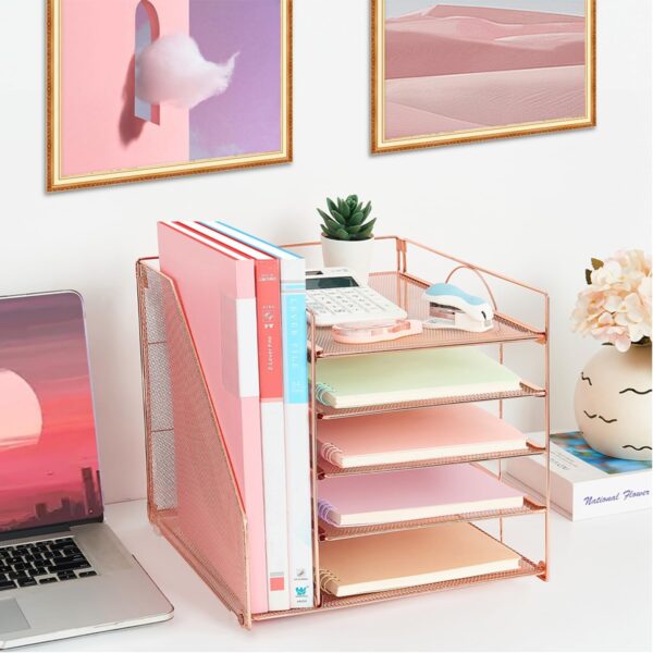 71ink57sbAL._AC_SL1500_.jpg LEKETREE Desk Organizer with 5-Tier Paper Letter Tray and File Holder, Desktop Accessories for Office Supplies & Workspace (Rose Gold)