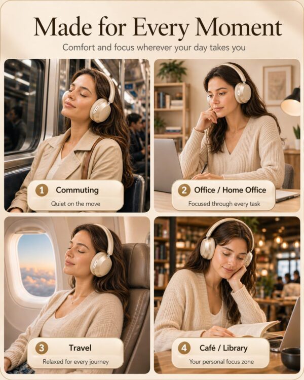 Wentronic Y05 Active Noise Cancelling Over Ear Headphones, Bluetooth 5.3 Wireless Headphones with Mic, 48H Playtime, USB-C Fast Charging, Hi-Res Audio, Starlight