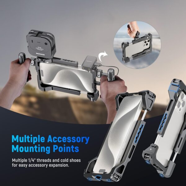 71iq7rTv8uL._AC_SL1500_.jpg NEEWER Universal Smartphone Video Rig with Handles 67mm Filter Adapter Anti Drop Cold Shoe Compatible with DJI Mic iPhone Samsung Galaxy Android, Phone Cage Stabilizer for Video Recording, PA017