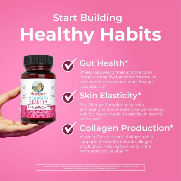 71iwejhqzJL._AC_SL1500_.jpg MARYRUTH'S Probiotic Beauty Capsules + Red Orange Complex & Ceramosides | Vegan Collagen Support | Anti Aging | Gut Health | Hair Skin and Nails Vitamins | Skin Care | Biotin | Non-GMO | 60 Count
