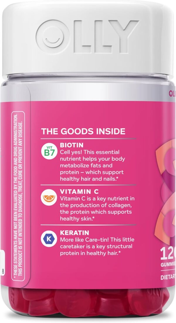 71j5XBLQoLL._AC_SL1500_.jpg OLLY Hair Skin and Nails Gummies - Undeniable Beauty with Biotin 2500mcg Per 2 Gummies, Keratin & Vitamin C - Supports Healthy Hair, Skin, & Nails - Grapefruit Flavor - 120 Count