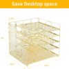 71jBKCQdBxL._AC_SL1500_.jpg LEKETREE Desk Organizers with File Holder, 5-Tier Paper Organizer Letter Tray with Sliding Drawer and Extra Pen Holder, Mesh Desktop File Organizer for School Office Supplies (Gold)