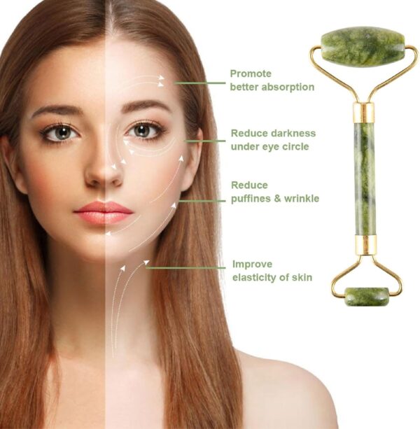 Jade Roller & Gua Sha Set 5-in-1, Full Body Massage Tools | Gua Sha Facial Tool Set Portable cooling Xiuyan Jade design for skincare, travel and gifting.