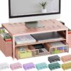 gianotter Desk Computer Monitor Stand with Drawer and 2 Pen Holders, Desk Organizer for Women, Home Office Essentials (Rose Gold)