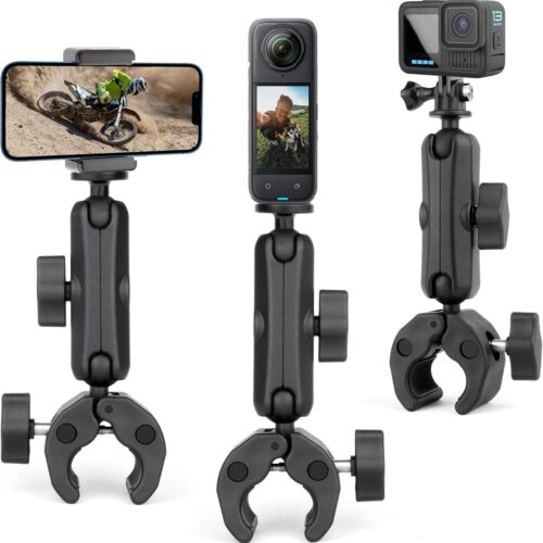 71kHu1kzcsL._AC_SL1500_.jpg SOONSUN Super Clamp Mount with Dual 360° Ball Heads & Phone Holder, Heavy-Duty Camera Clamp Mount for GoPro Hero 13 12 11 10 9, Insta360, DJI Osmo, DSLR, Smartphones & Action Camera